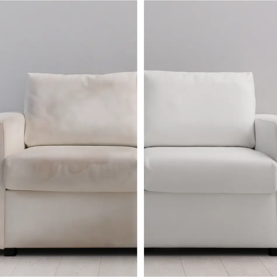 Ein makelloses weißes ledersofa mit klaren modernen linien und minimalistischem design aus der kollektion sofareiniger
