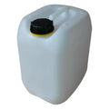 Weißer 10 liter kanister aus hdpe kunststoff mit schwarzem deckel und gelbem rand für vielseitigen gebrauch