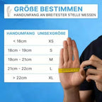 Ein gelbes maßband um eine hand gewickelt zur größenmessung von unisex latexhandschuhen puderfrei arnomed