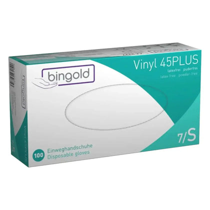 BINGOLD Vinilo 45PLUS Guantes desechables transparentes sin polvo 100 unidades