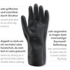 Schwarzer chemikalienschutzhandschuh nova super 75 latex mit baumwollgefüttertem innenfutter und rutschfester außenfläche