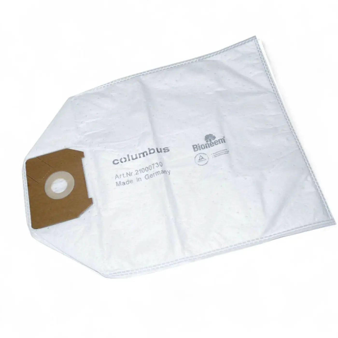 Weißer papiervlies staubbeutel mit brauner papprückseite und rundem ausschnitt kolumbus bionéem 20 stück made in germany