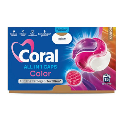 Detergente CORAL Color Todo en 1 Cápsulas 15 lavados