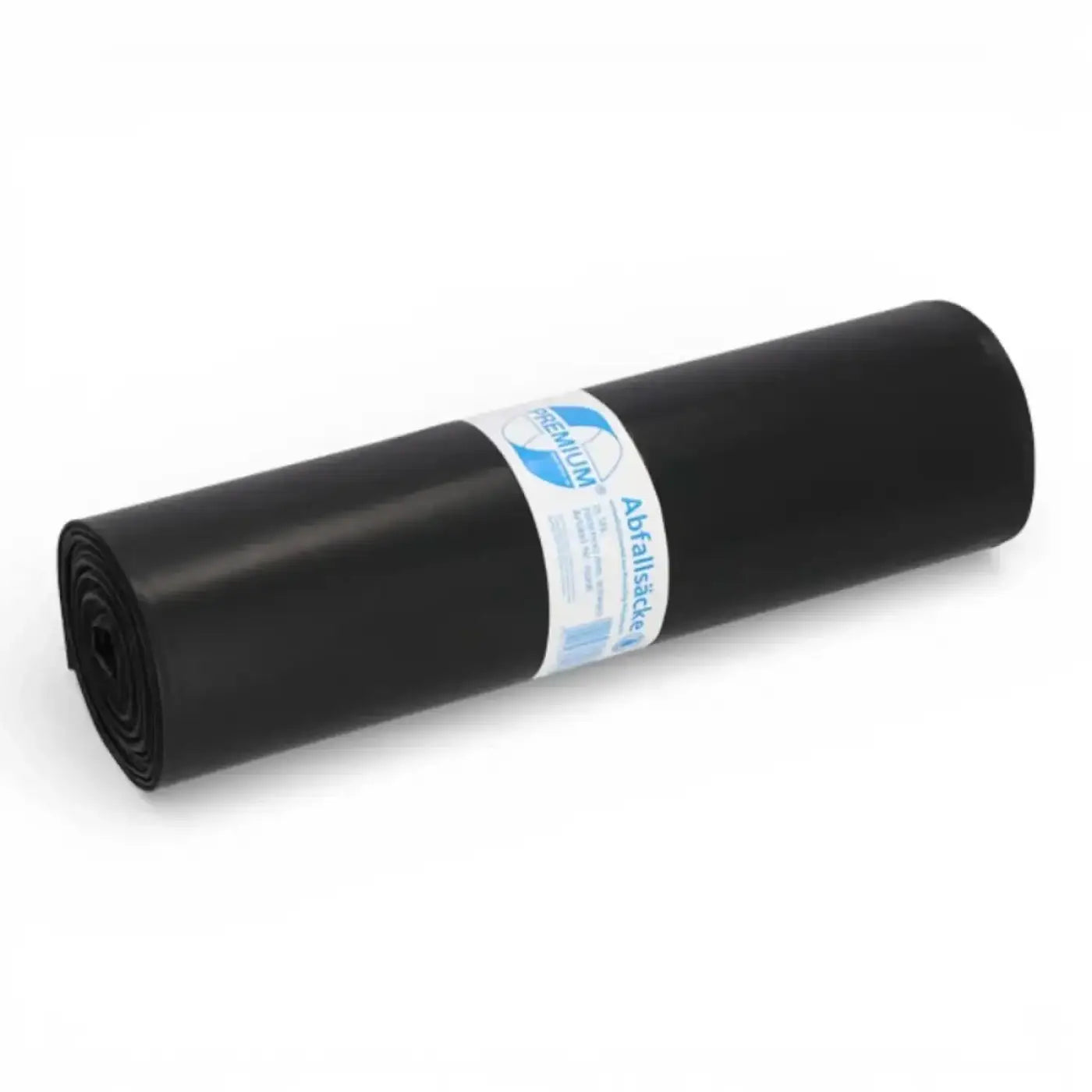Deiss premium müllsäcke 120 liter schwarz rolle aus robustem kunststoff mit weißem etikett und blauer schrift