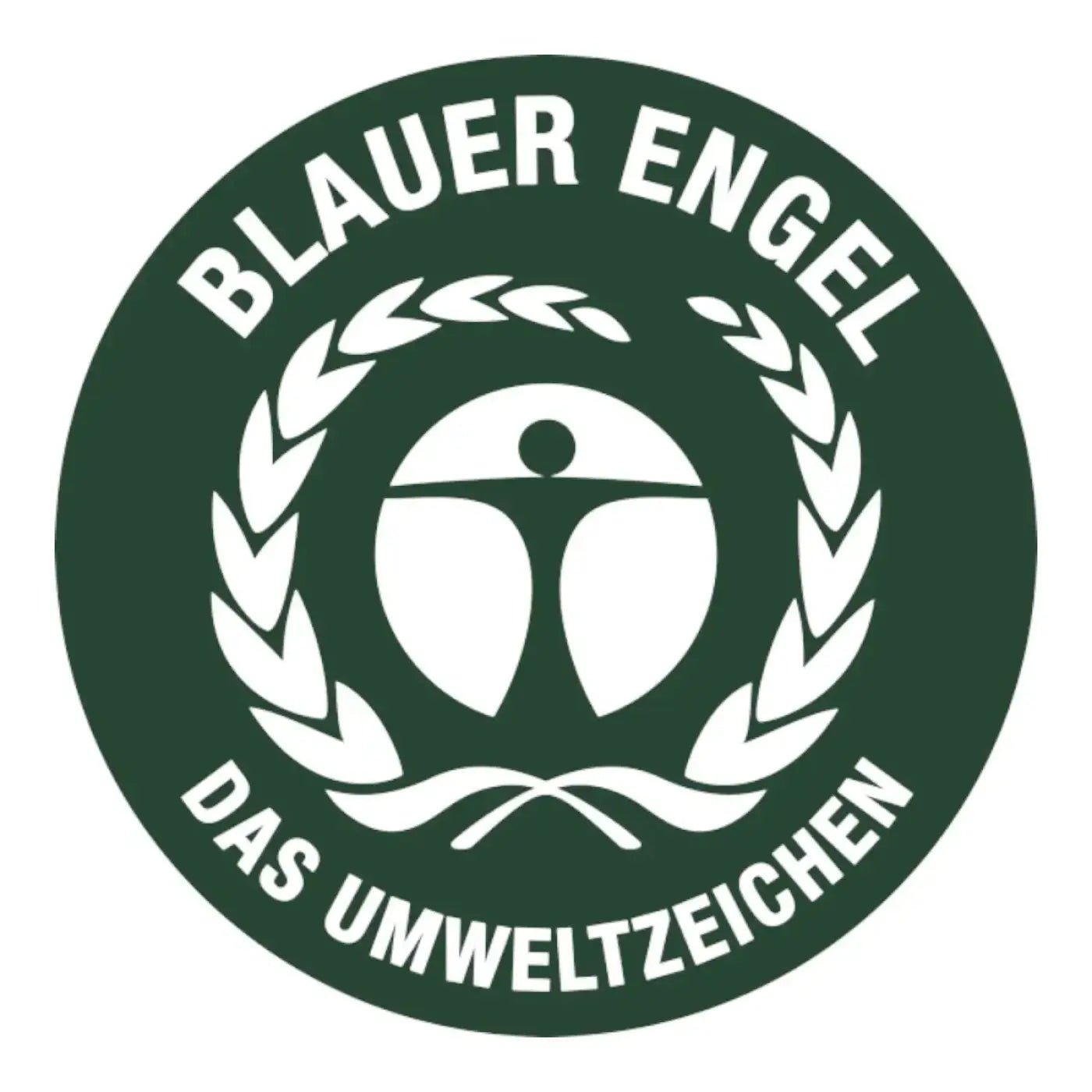 Dunkelgrünes rundes emblem mit weißer menschlicher figur und olivenzweigkranz auf den müllsäcken deiss re source 120 liter