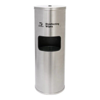 Columna dispensadora DREUMEX de acero inoxidable con contenedor de residuos