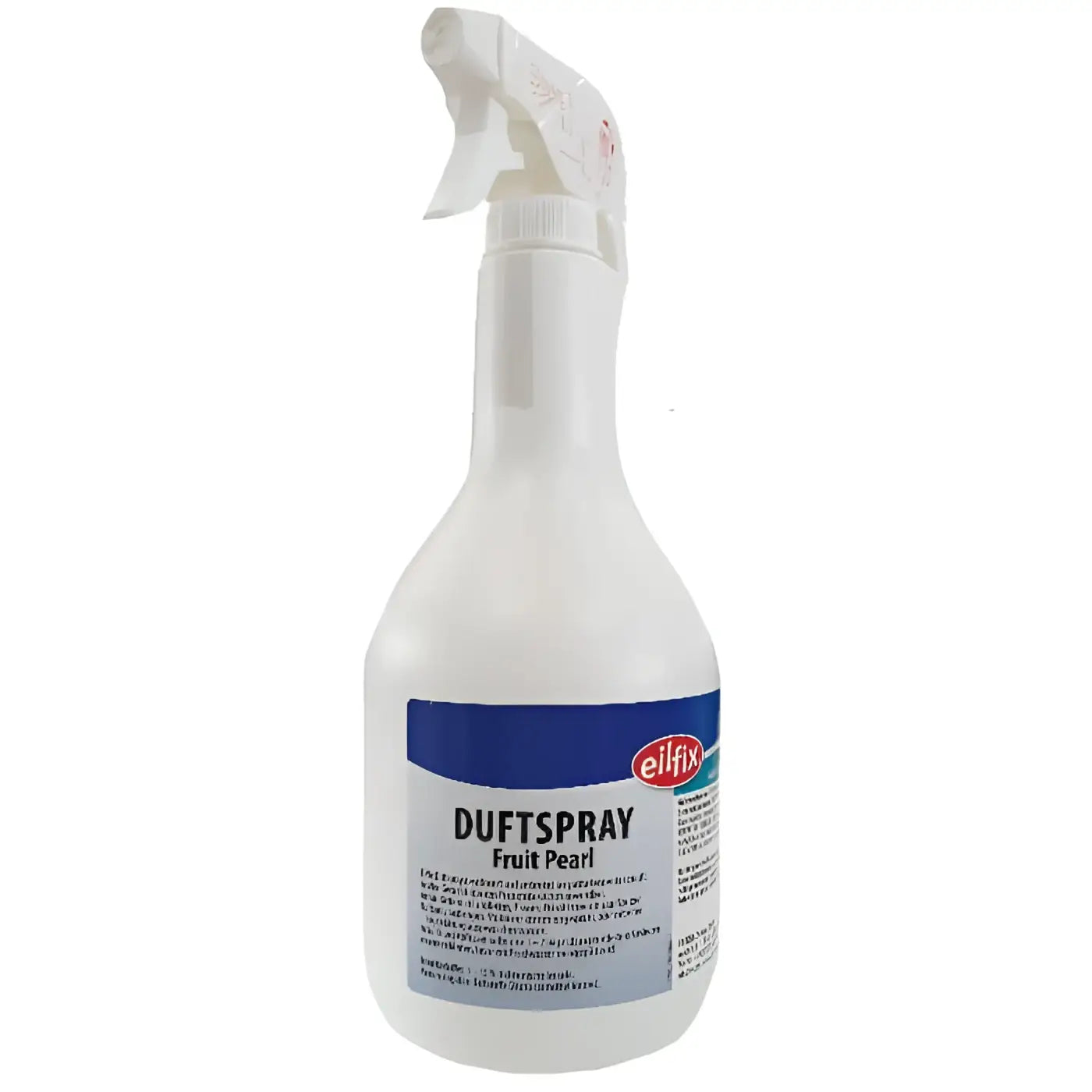 Weiße plastik-sprühflasche elfix toiletten-duftspray fruit pearl 1l mit blau-weißem etikett