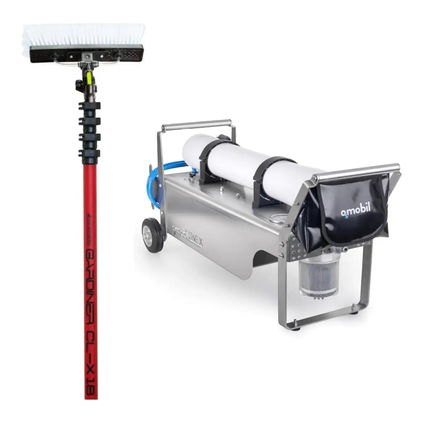 Einsteiger-set für osmosereinigung mit rotem teleskop-reinigungsstab gyro-tool 19 zoll weißem bürstenkopf und schwarzem griff