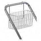 Chrome-finished metal wire basket with curved handle and hanging hooks for floorstar deichselkorb dk1 fahrwagen solid