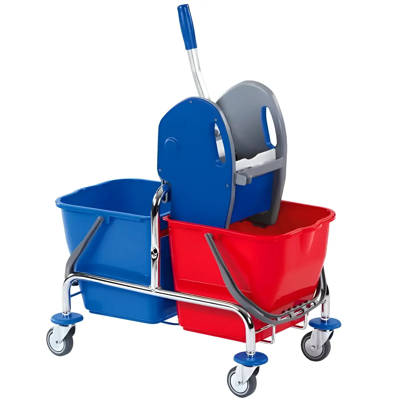 Floorstar dofa20 doppelfahrwagen 17l solid blaue und rote doppelkübel mit rahmen aus chrom und rollen
