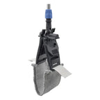 Premium tasche-lasche klapphalter stereo mit grauem mikrofaser-wischkopf, schwarzem kunststoffrahmen und blauem verbindungselement