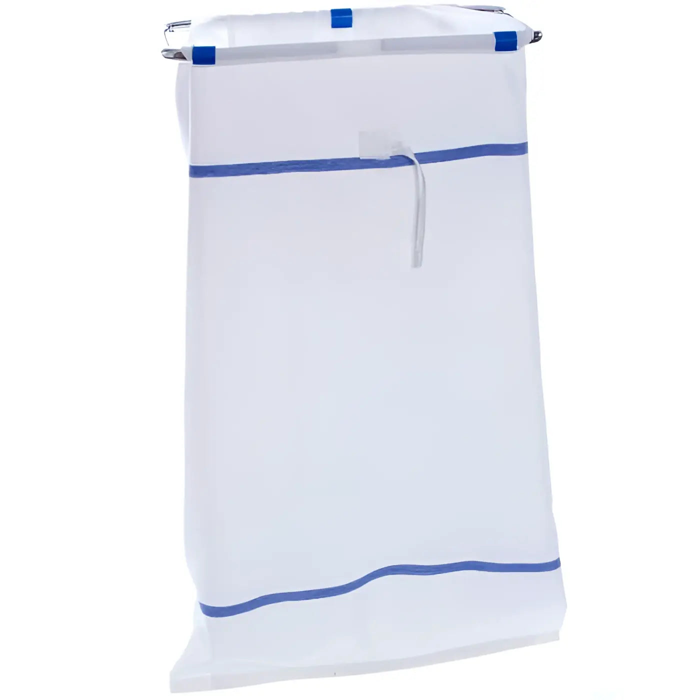 Weißes mesh wäschesack mit blauer umrandung und metallrahmen floorstar 70l 4 farb-system