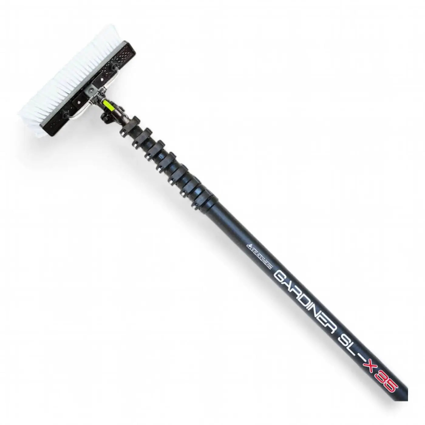 Schwarzes teleskop-gartenreinigungsgerät gardiner sl-x35 mit weißen borsten und carbonstange bis 10,39 meter