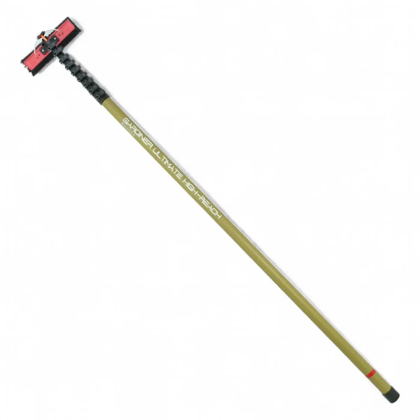 Olivegrüne teleskopstange mit rotem und schwarzem reinigungskopf e-troner ultimate high reach aus kevlar carbon