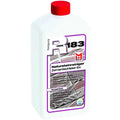Weiße plastikflasche mit rotem deckel und lila etikett von möller stone care hmk r183 natursteinreiniger zementschleier-ex 1l