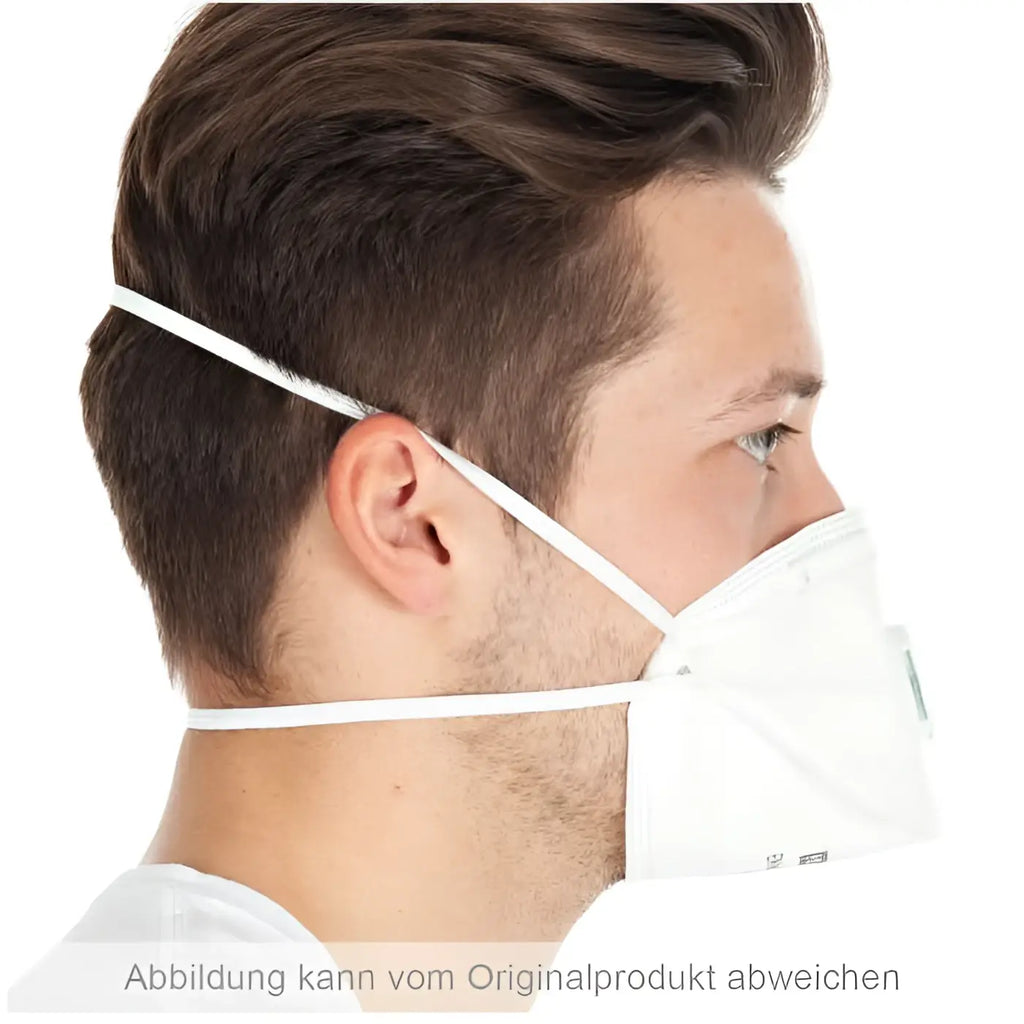 Weiße HygoStar Atemschutzmaske FFP3 NR mit Ventil und verstellbaren weißen elastischen Bändern, 10 Stück
