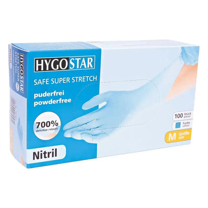 Hygostar Guantes de nitrilo Safe Super Stretch Azul 100 unidades