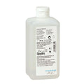 Klarer kunststoffflasche mit weißem deckel und etikett enthaltend kiehl opydes marina kc händedesinfektions-gel 500 ml