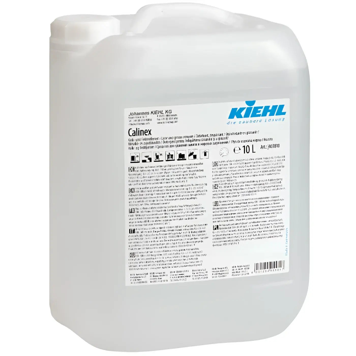 Weißer kunststoffkanister mit kiehl calinex kalkentferner und fettentferner 10 liter reinigungslösung