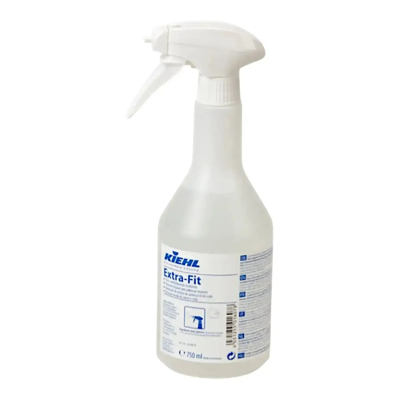Weiße kunststoff-sprühflasche kiehl’s extra-fit farb- und klebereste-entferner 750 ml mit weißer triggerdüse