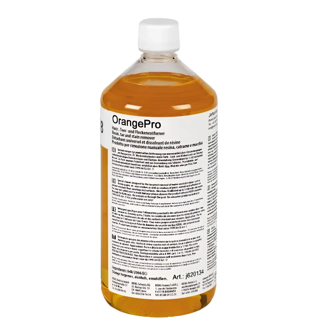 Klarer kunststoffflasche mit weißem deckel enthält orangefarbenes allzweck-flecken- und fettlösemittel kiehl orangepro 1l