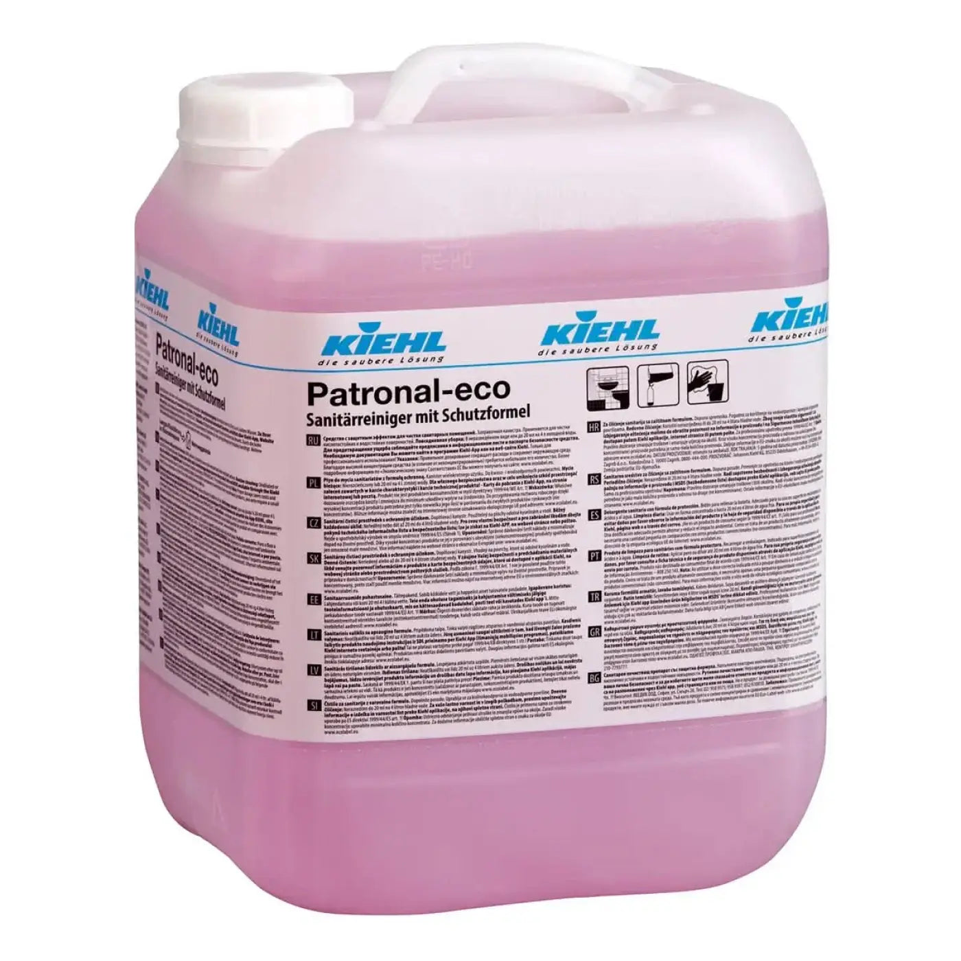 Pink Kunststoffbehälter von Kiehl Patronal-Eco Sanitärreiniger mit Schutzformel 10l für hygienische Reinigung