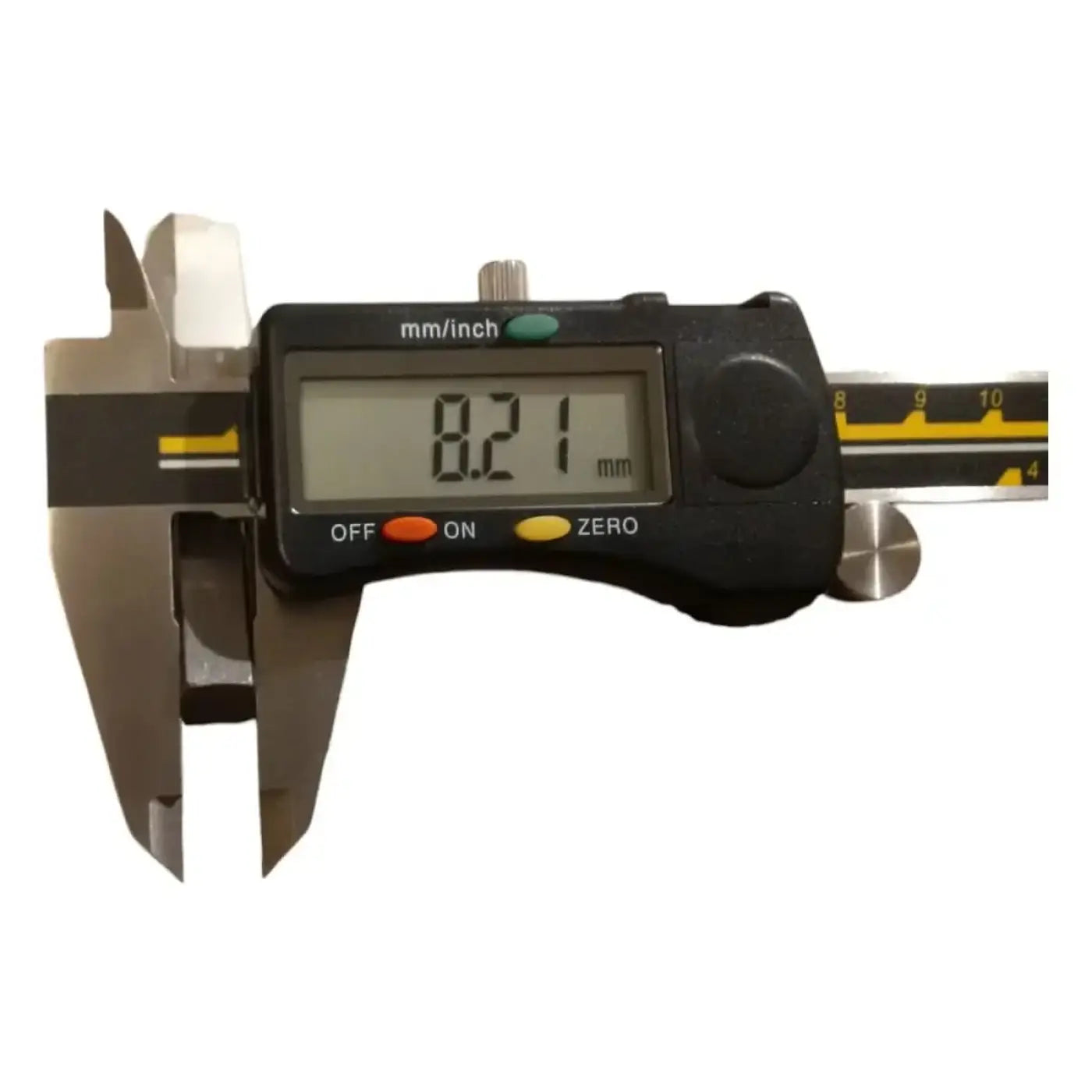 Schwarzer digitaler messschieber mit edelstahlbacken und display 0,21 mm zur messung einer kohlebürste für saugmotor 24v