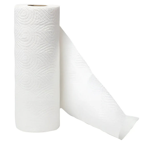 Eine rolle weiße küchenrolle 3-lagig mit subtiler wellenprägung 50 blatt im 4er pack