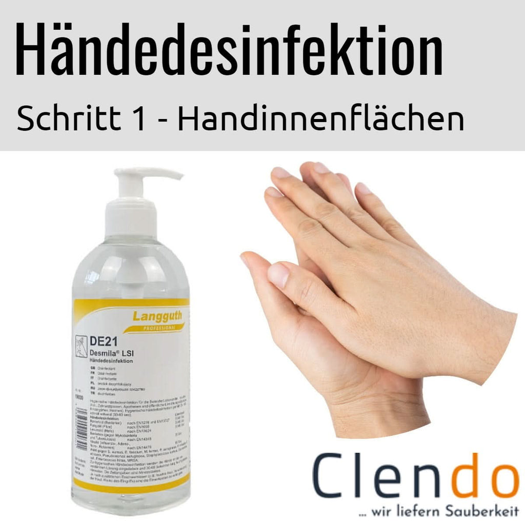 Clear plastikflasche langguth de21 desmila lsi handdesinfektion 500ml mit weißem pumpspender und gelbem etikett