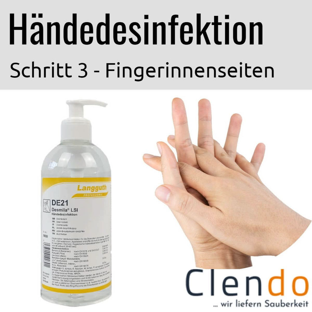 Klarer plastikspenderflasche langguth desmila lsi handdesinfektion 500ml mit weißem pumpkopf und gelbem etikett