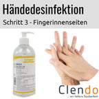 Klarer plastikspenderflasche langguth desmila lsi handdesinfektion 500ml mit weißem pumpkopf und gelbem etikett
