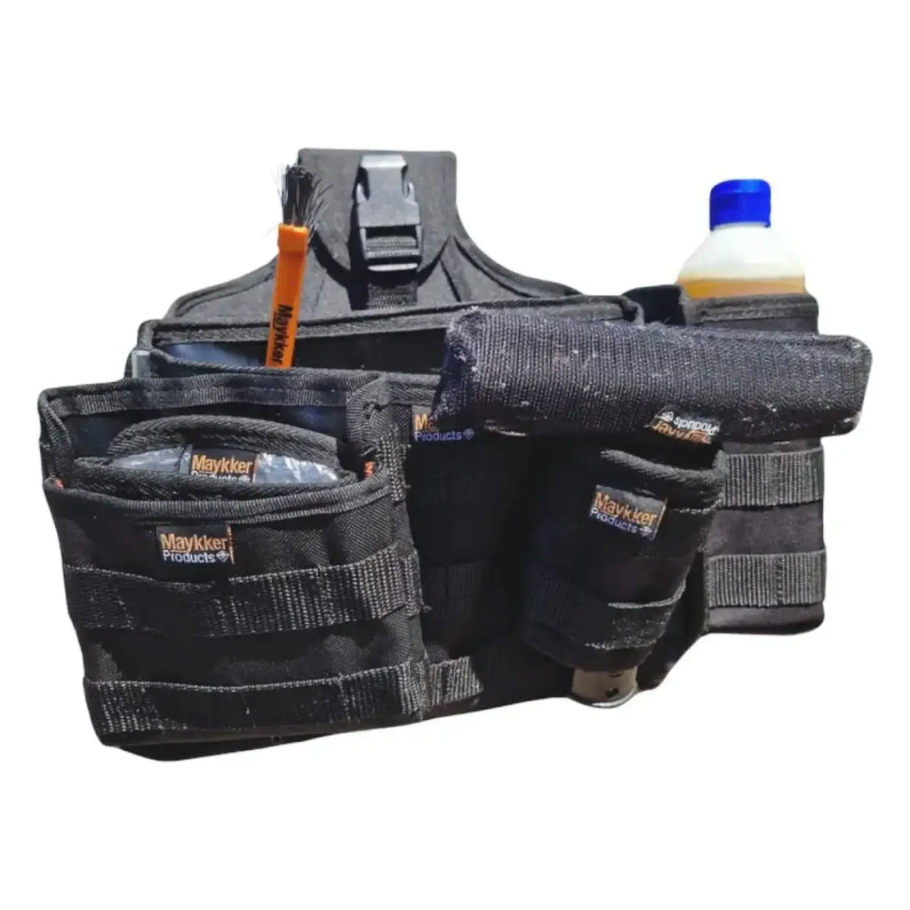 Schwarzer Maykker Smart Bag Low-Rider FrontLoader kleines Werkzeugtasche mit verstellbaren Riemen und mehreren Fächern