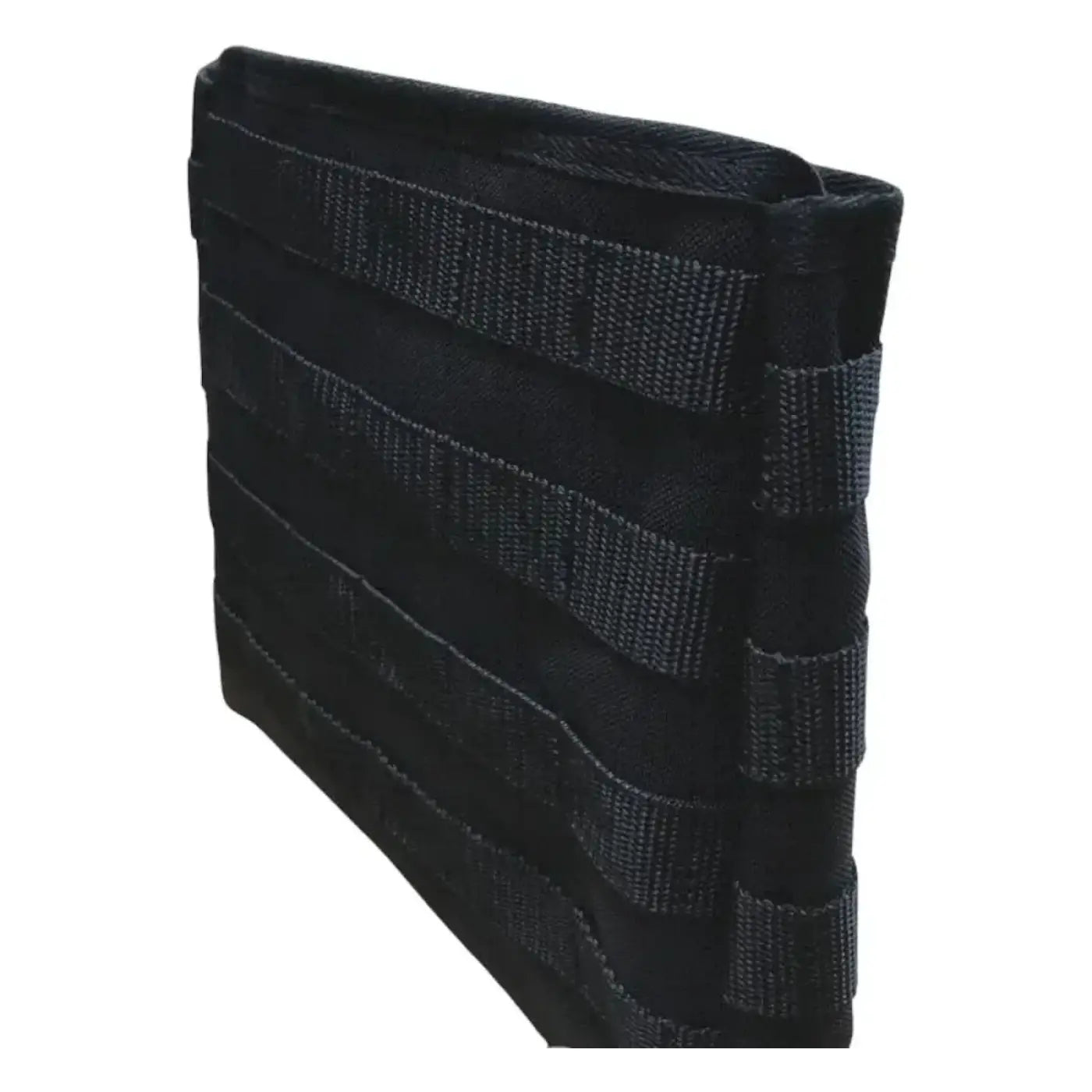Schwarze taktische brieftasche mit horizontalen molle webbing riemen im maykker smart bag standardbag frontloader