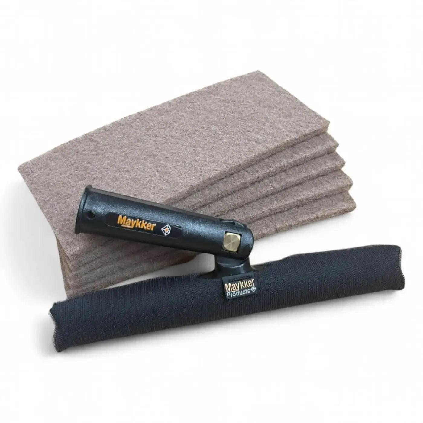 Schwarzer kunststoff- und stoff-schwamm mit grauen filzpads von maykker für walnuss einwascher bezug