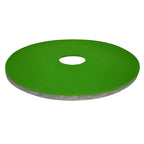Grüner melamin komb-x reinigungspad mit zentralem loch und grauer gummirückseite zur effektiven reinigung