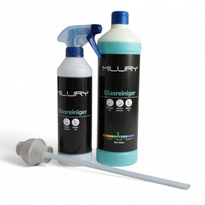 MILURY Limpiacristales – Set con botella pulverizadora y bola dosificadora
