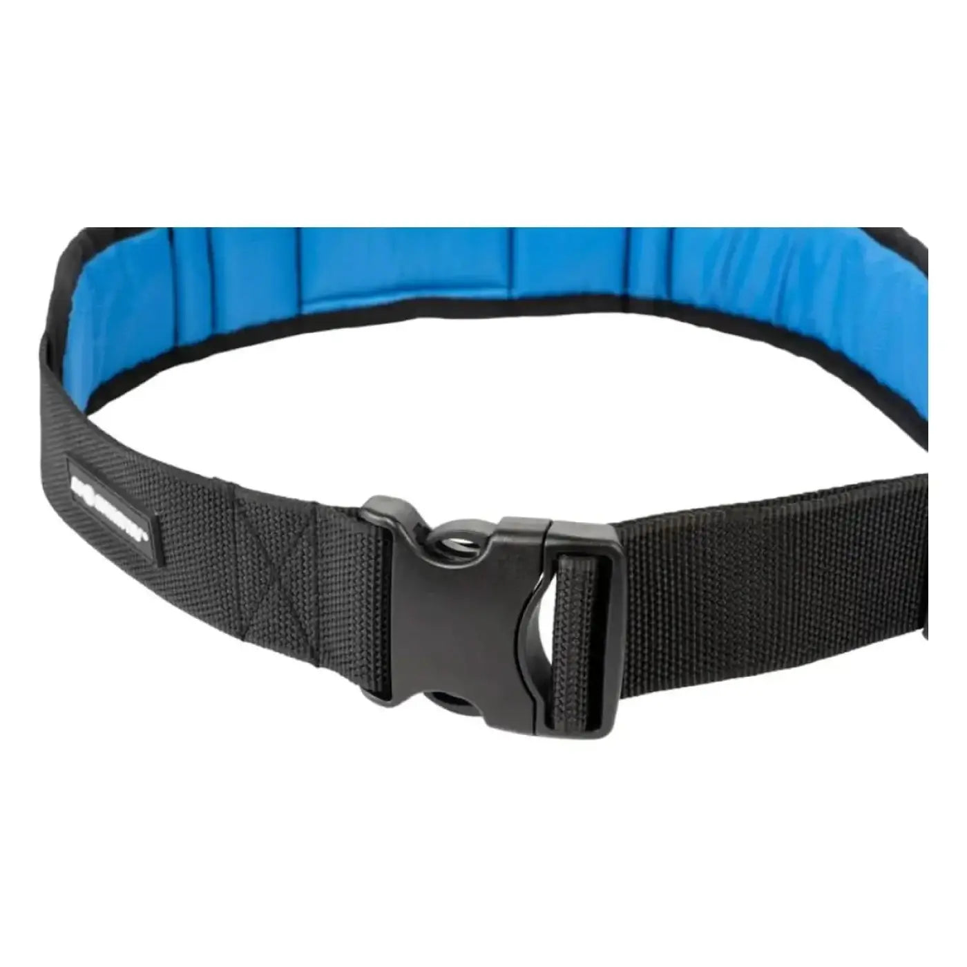 Moerman comfort belt gürtel mit schwarzem webgurt, blau gepolstertem innenfutter und schwarzer plastikschließe