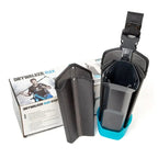 Schwarzer drywalker flex köcher von moerman mit verstellbarem riemen und geformtem griff für angelrutenhalterung