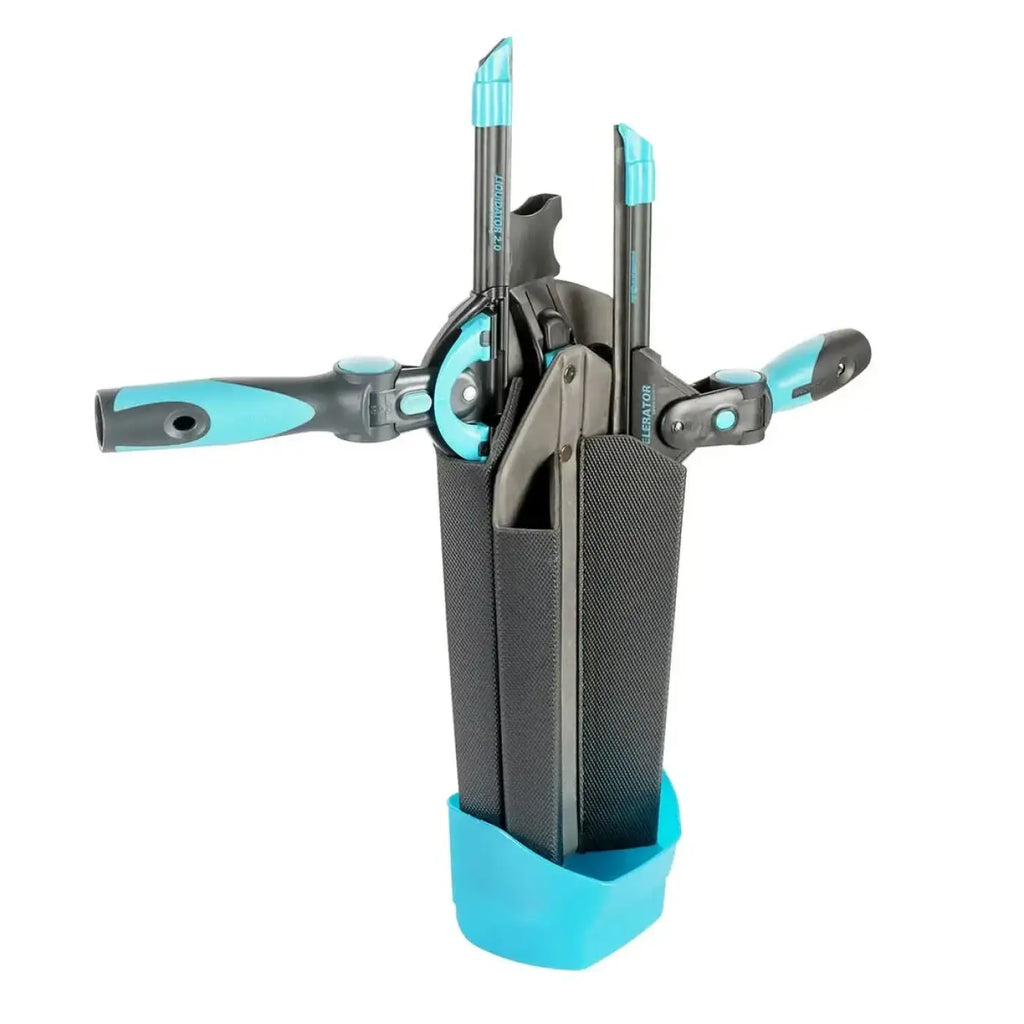 Teal und schwarzes kompaktes werkzeugset moerman drywalker flex köcher mit ergonomischen griffen und netzfuttertasche