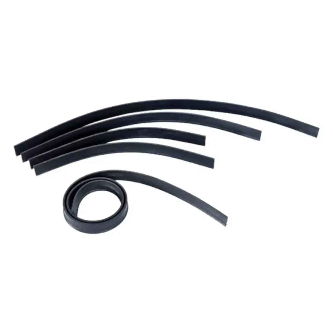 Schwarze gummidichtungen unterschiedlicher länge von moerman dura flex wischergummi standard cut ordentlich angeordnet