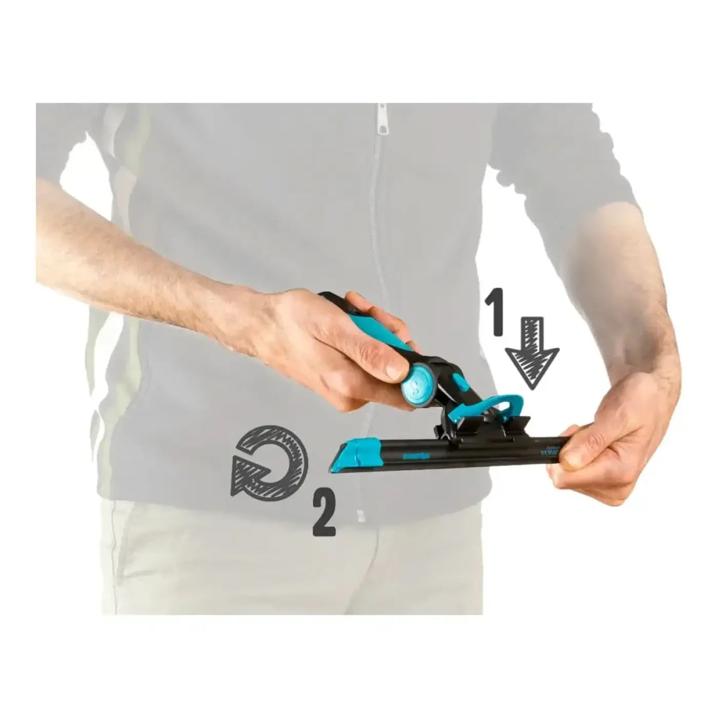 Teal und schwarzer handlicher eiskratzer mit ergonomischem griff moerman excelerator fensterwischer griff 2.0