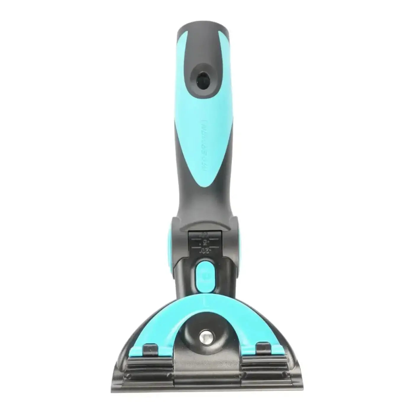 Teal und schwarze plastik-scheibenwischer mit ergonomischem griff und verstellbarem kopf moerman excelerator fensterwischer griff 2.0