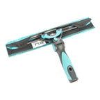 Teal und schwarzer fliQ squeegee mit texturiertem griff und mikrofaser-pads für moerman excelerator fensterwischer griff 2.0