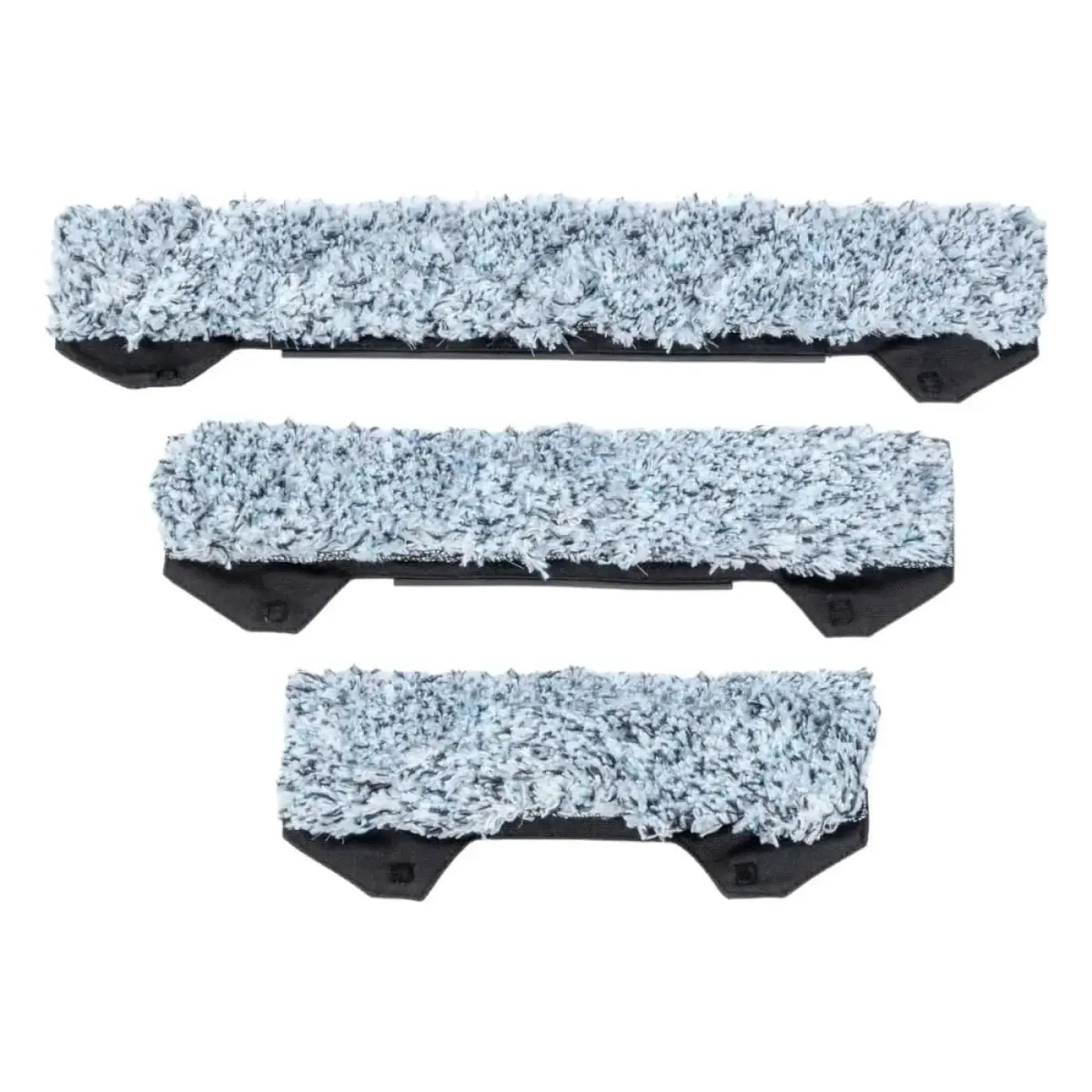 Drei hellblaue mikrofaserbezüge für moerman fugu fliqu einwascher mit schwarzem kunststoffrahmen