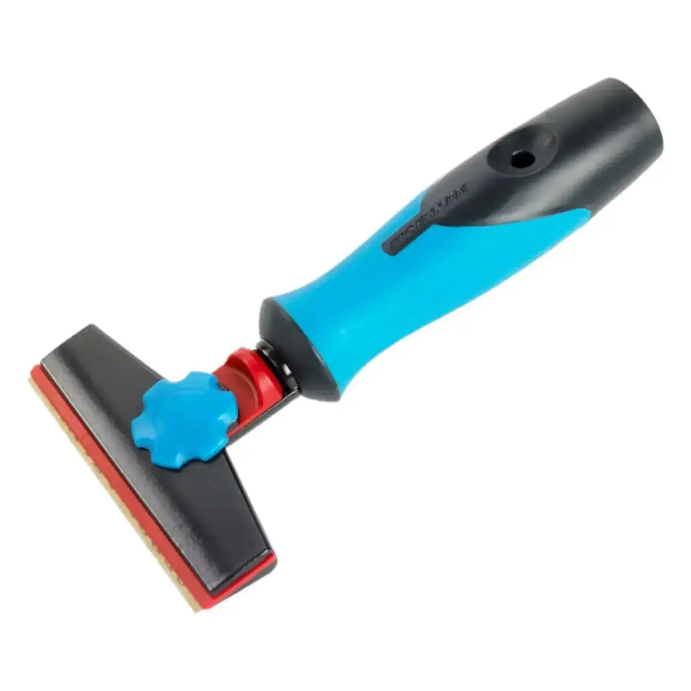 Moerman premium glasschaber mit blauem und schwarzem griff, roten akzenten und sternförmigem einstellknopf am reinigungskopf