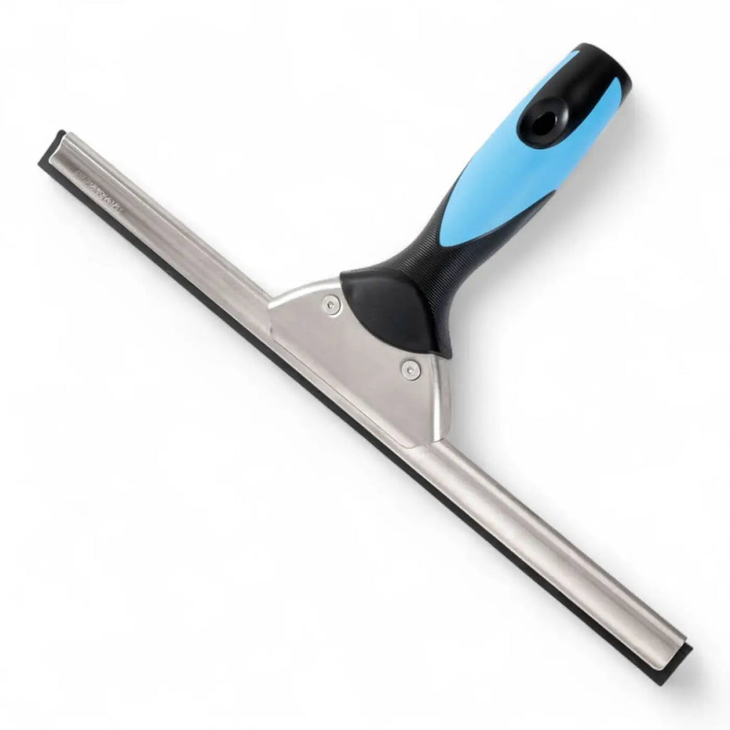 Moerman premium snapper 2.0 fensterwischer griff mit blau schwarzem ergonomischem griff und edelstahlrahmen