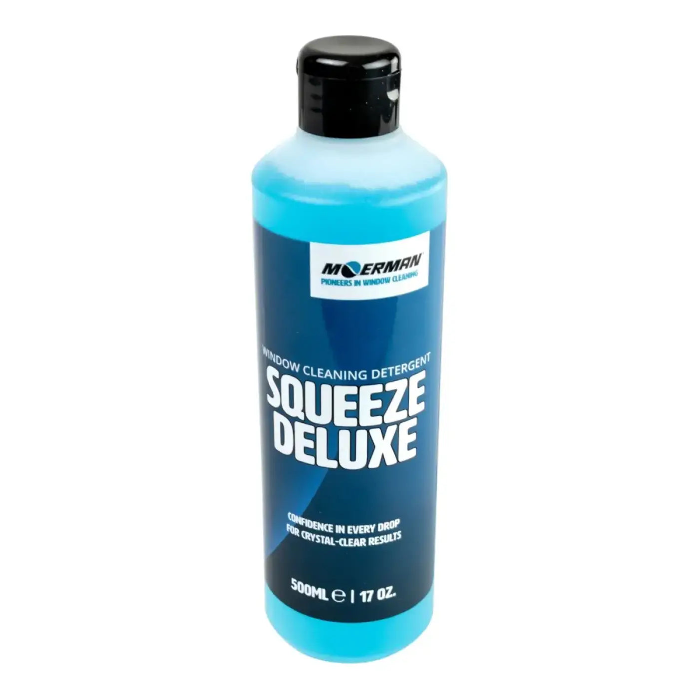 Moerman squeeze deluxe glasreiniger blau in 500ml flasche mit schwarzem deckel zur fensterreinigung