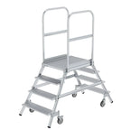 Silver aluminium step ladder munk podesttreppe with four steps platform and handrails with spring rollers