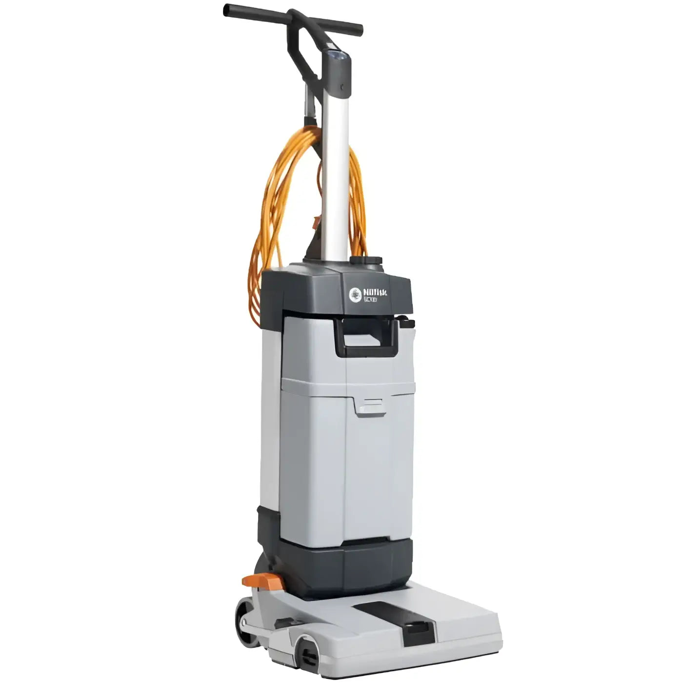 Nilfisk sc150 kommerzieller bodenreinigungsautomat in grau und schwarz mit orangefarbener schlaufe am griff