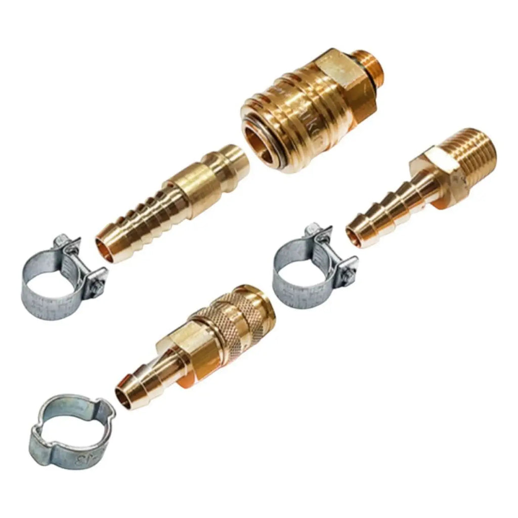 Set aus messing-gasanschlussarmaturen mit metallklammern für osmoworks kupplungssatz anbau-schlauchabroller groß